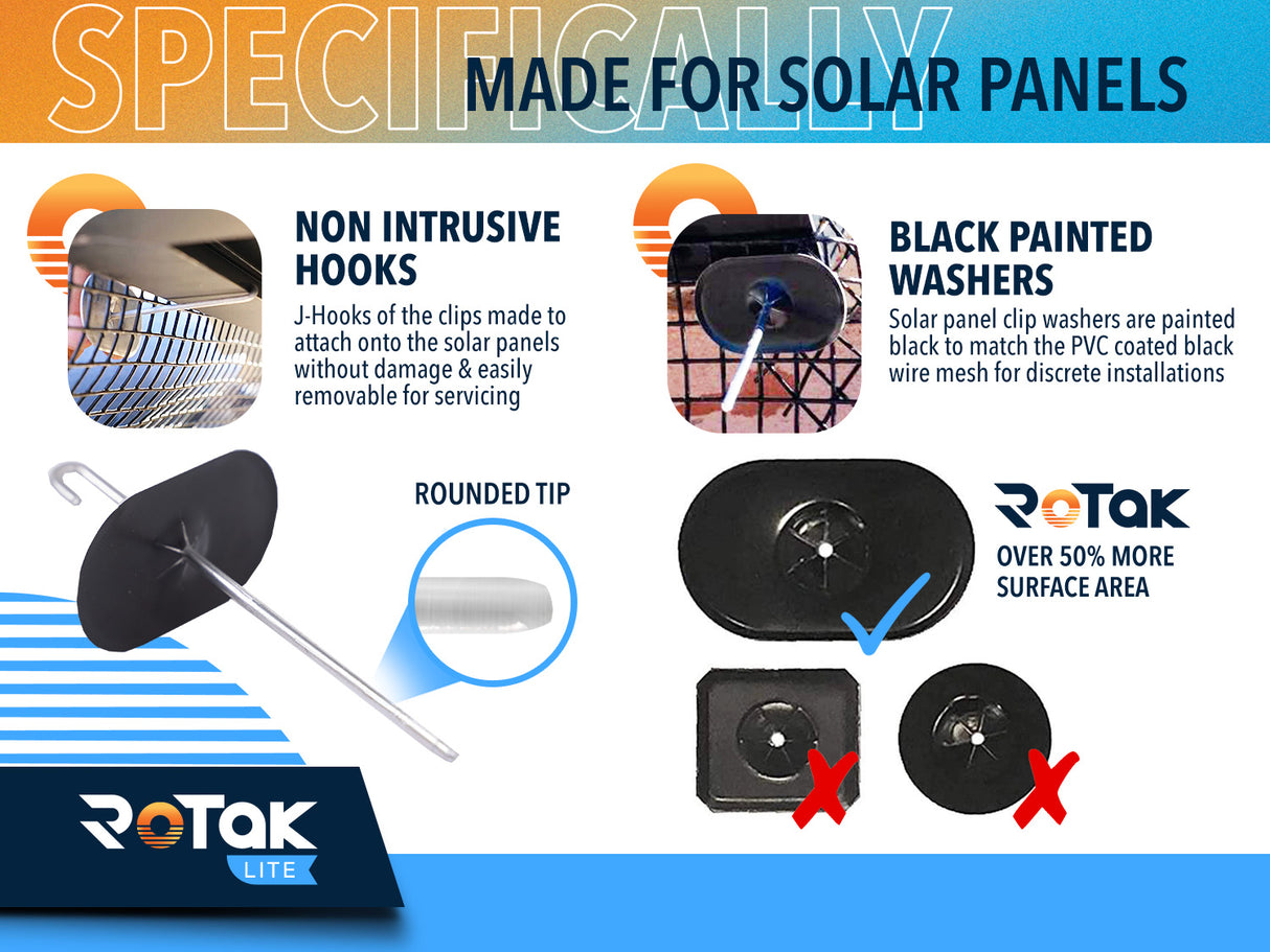 ROTAK Critter Guard LITE | 6in x 100ft Solar Panel Bird Prevention Roll Kit with 60 Fastener Clips | Galvanized Black PVC Coated ½ inch Wire Roll Mesh (6" LITE + 60 Clips)